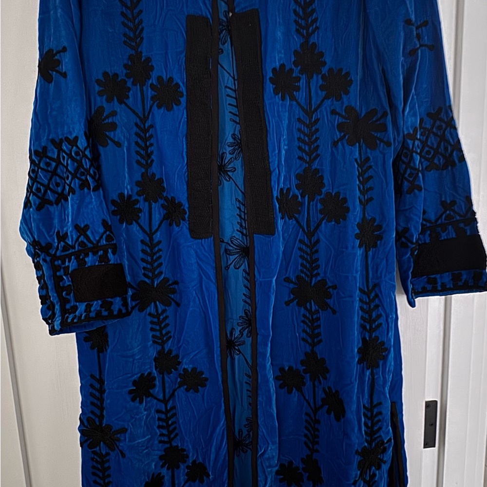 Velvet Blue and Black Floral Embroidered cardigan
